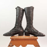 1920s-30s Tall Black Lace Up Boots | Approx Sz 6.5-7