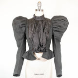 1890s Black Gigot Sleeve Bodice | Wool + Silk