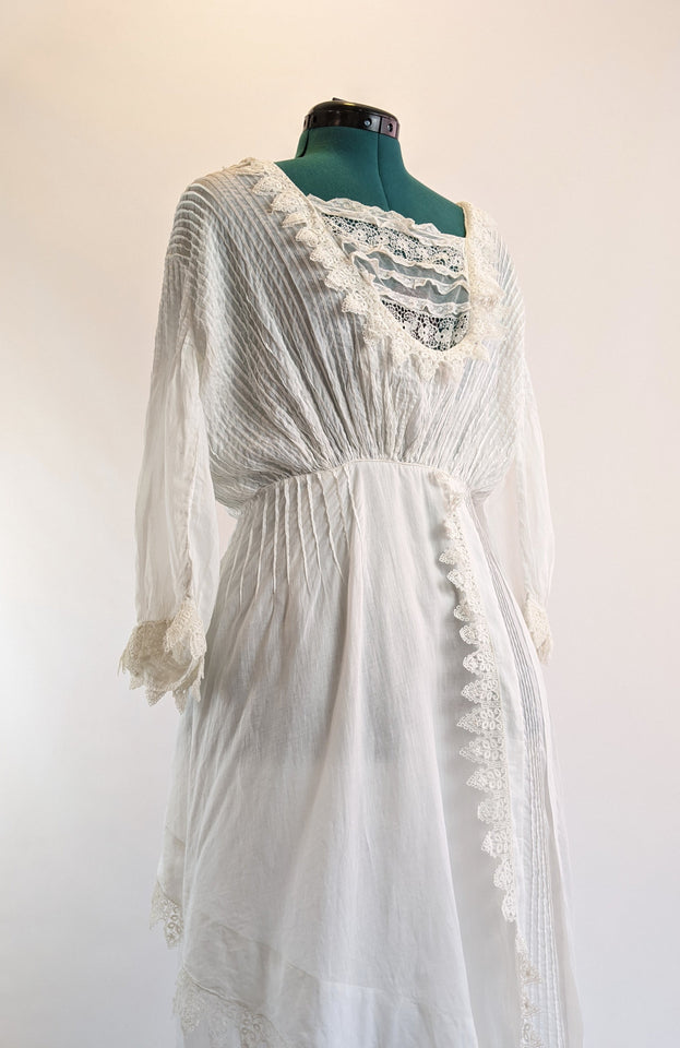 Edwardian White Cotton Lace Gown
