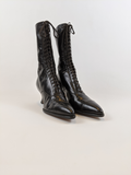 1920s Black Lace Up Louis Heel Boots | Approx Sz 6.5-7
