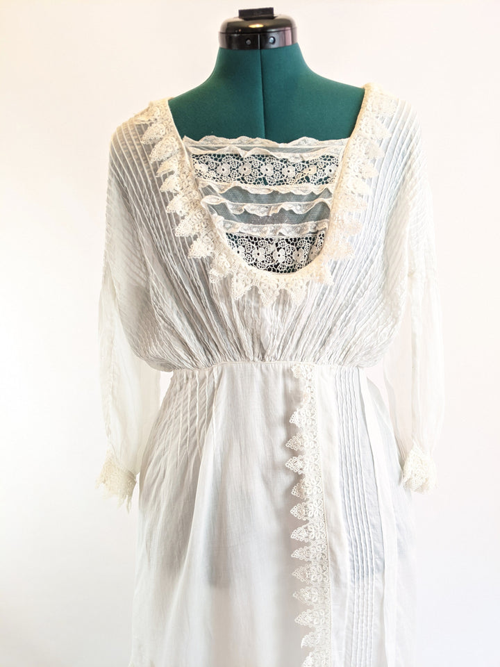 Edwardian White Cotton Lace Gown