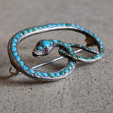 C. 1890s Silver Turquoise Snake Brooch