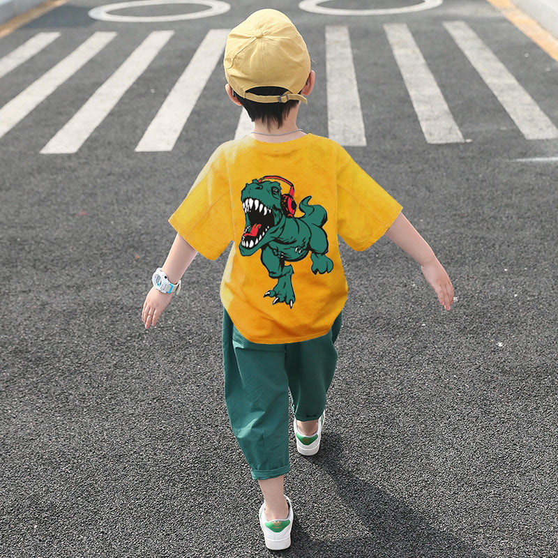 Boys Summer Outfit Set – Cotton Cartoon Short Sleeve Kids Two-Piece Clothing