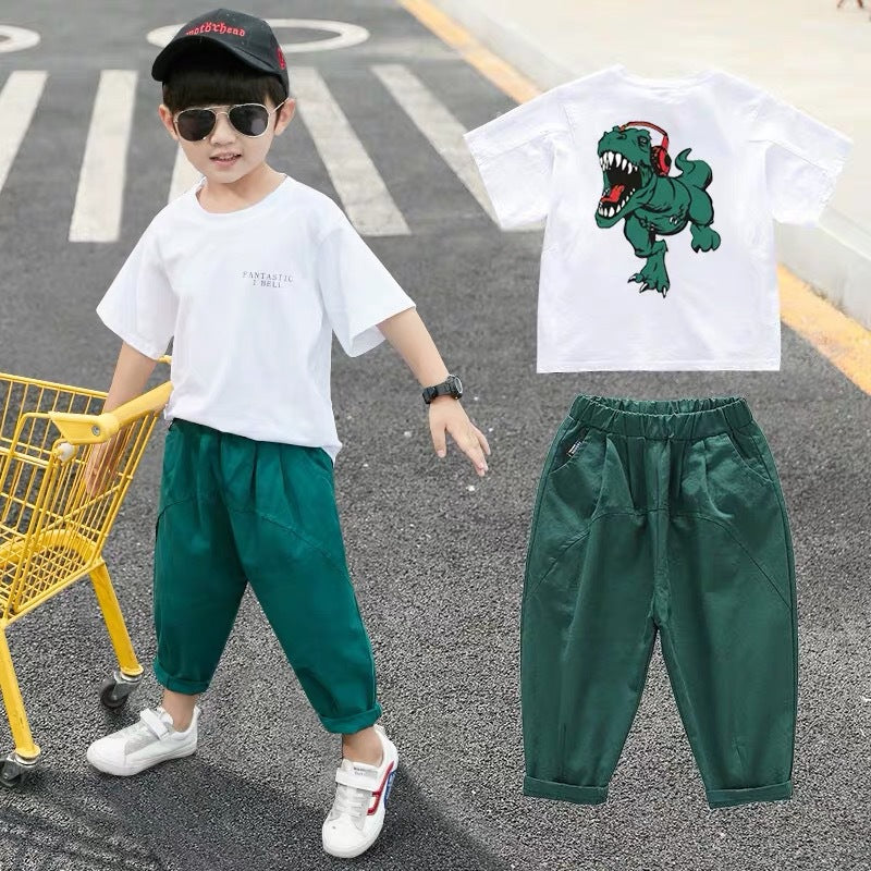 Boys Summer Outfit Set – Cotton Cartoon Short Sleeve Kids Two-Piece Clothing