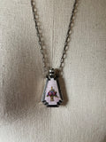 Art Deco Silver Guilloche Enamel Purple Perfume Bottle Necklace