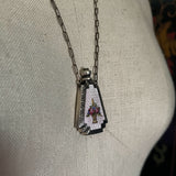 Art Deco Silver Guilloche Enamel Purple Perfume Bottle Necklace