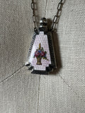 Art Deco Silver Guilloche Enamel Purple Perfume Bottle Necklace