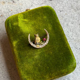 c. 1890s Crescent Moon Owl Brooch