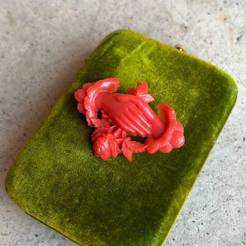 c. 1880s-1890s "Coral" Celluloid Fede Brooch