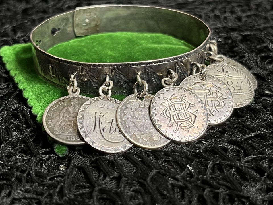 Victorian Silver Love Token Bracelet | Antique 1880s Jewelry
