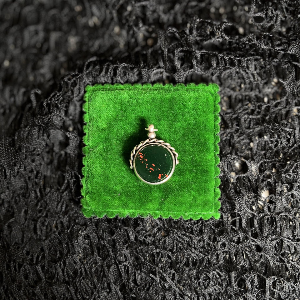 1920s Sterling Silver Bloodstone Fob Pendant | Antique Jewelry