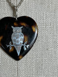 19th c. Tortoise Shell Heart Owl Necklace