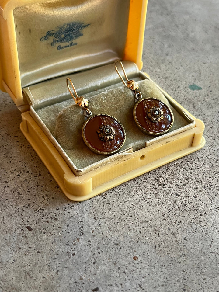 c. 1940s Carnelian Marcasite Flower Earrings