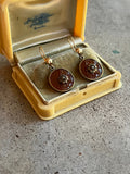 c. 1940s Carnelian Marcasite Flower Earrings