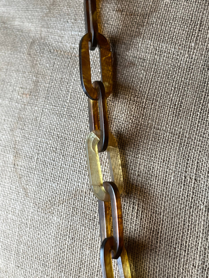 c. 1890s Faux Tortoise Shell Slide Locket + Chain