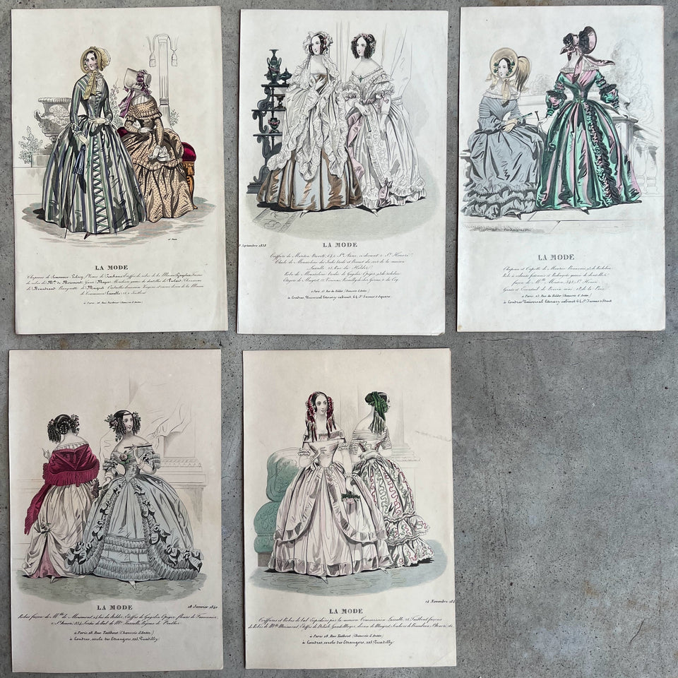 Lot of 11 1830s-1840s La Mode Fashion Plates