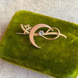c. 1910s-1920s Golf Filled Crescent Moon Brooch