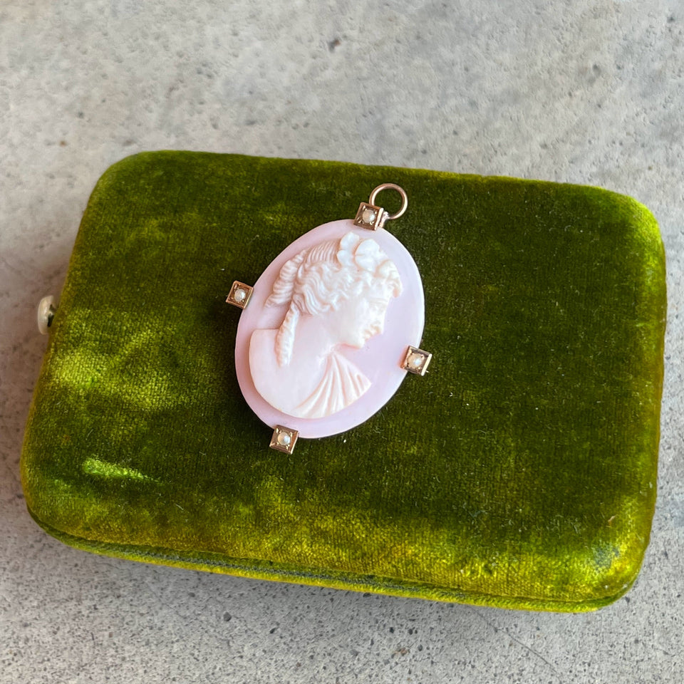 c. 1920s 10k Gold Angel Skin Coral Pendant + Brooch