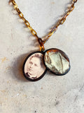 c. 1890s Faux Tortoise Shell Slide Locket + Chain