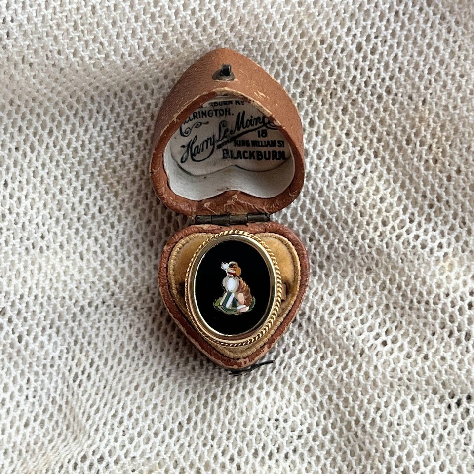 Late 19th c. 14k Gold Micromosaic Dog Conversion Ring