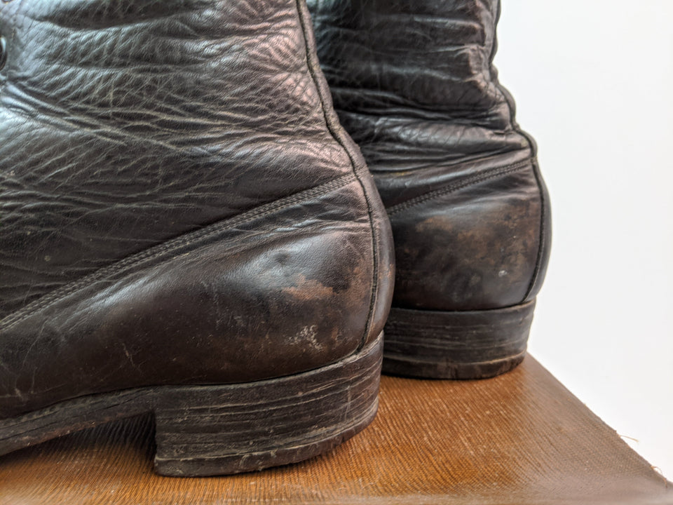 1920s-30s Tall Black Lace Up Boots | Approx Sz 6.5-7