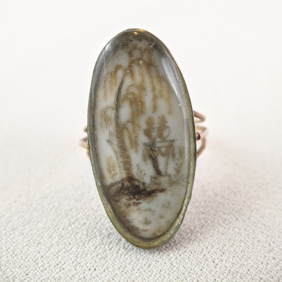 Georgian 18th Century Gold Memorial Sepia Ring | Size 7.25