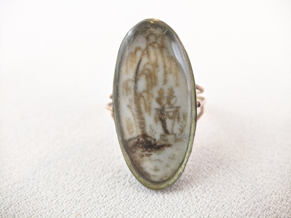 Georgian 18th Century Gold Memorial Sepia Ring | Size 7.25