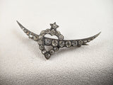 Victorian Silver Witch's Heart Crescent Moon Brooch