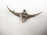Victorian Silver Witch's Heart Crescent Moon Brooch