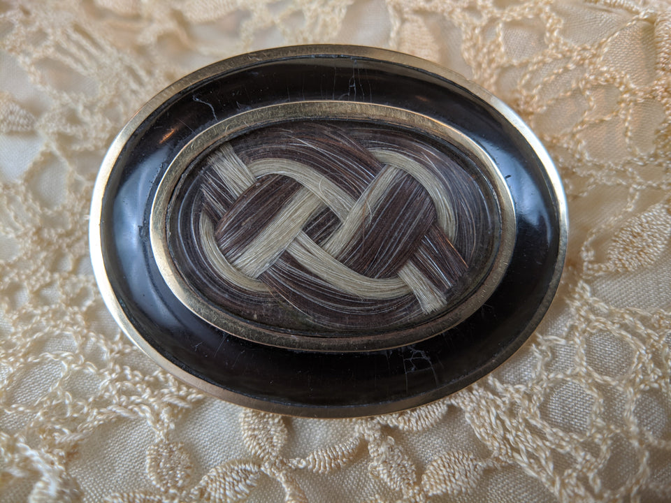 Victorian Black Enamel Two Tone Braided Hair Brooch