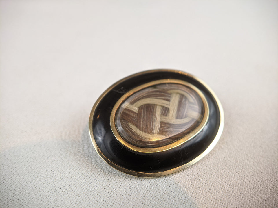 Victorian Black Enamel Two Tone Braided Hair Brooch