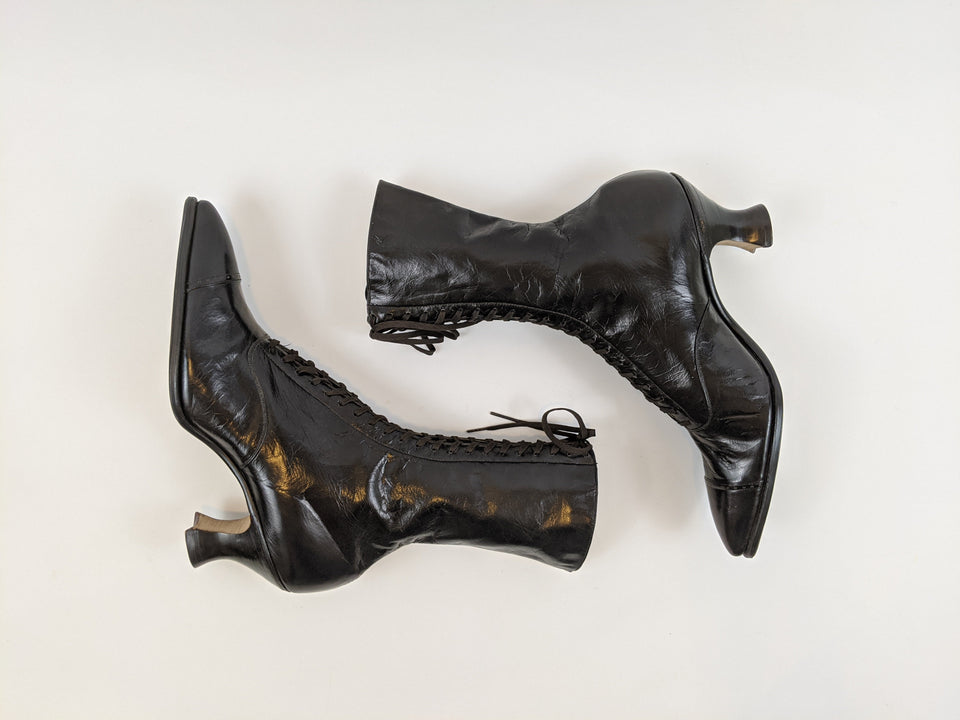 1920s Black Lace Up Louis Heel Boots | Approx Sz 6.5-7