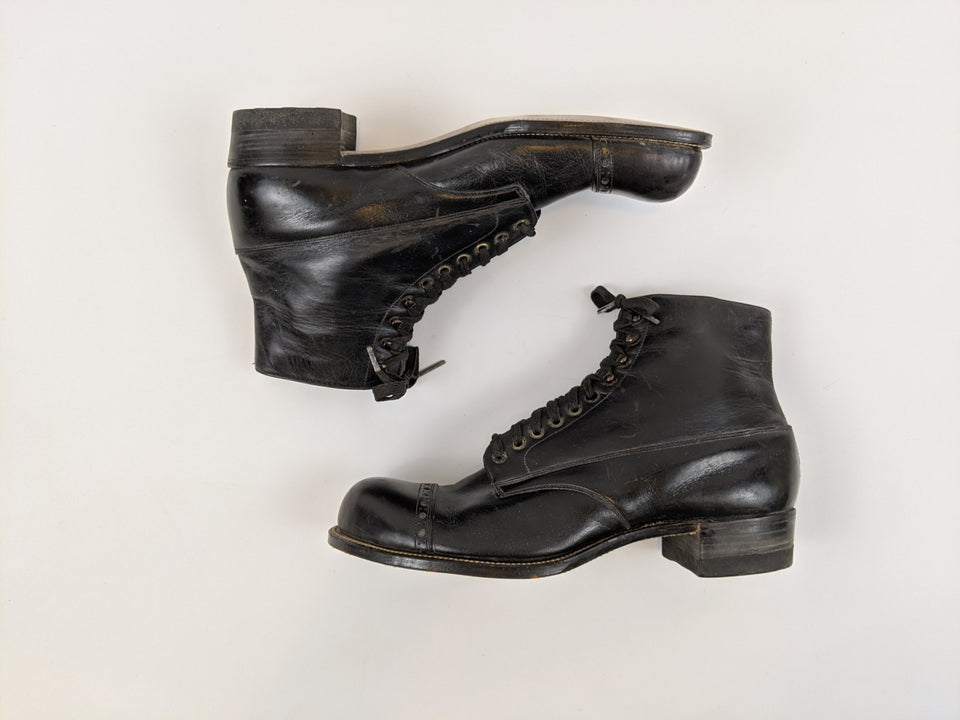 RESERVED | 1910s Black Lace Up Boots | Approx Sz 7.5-8