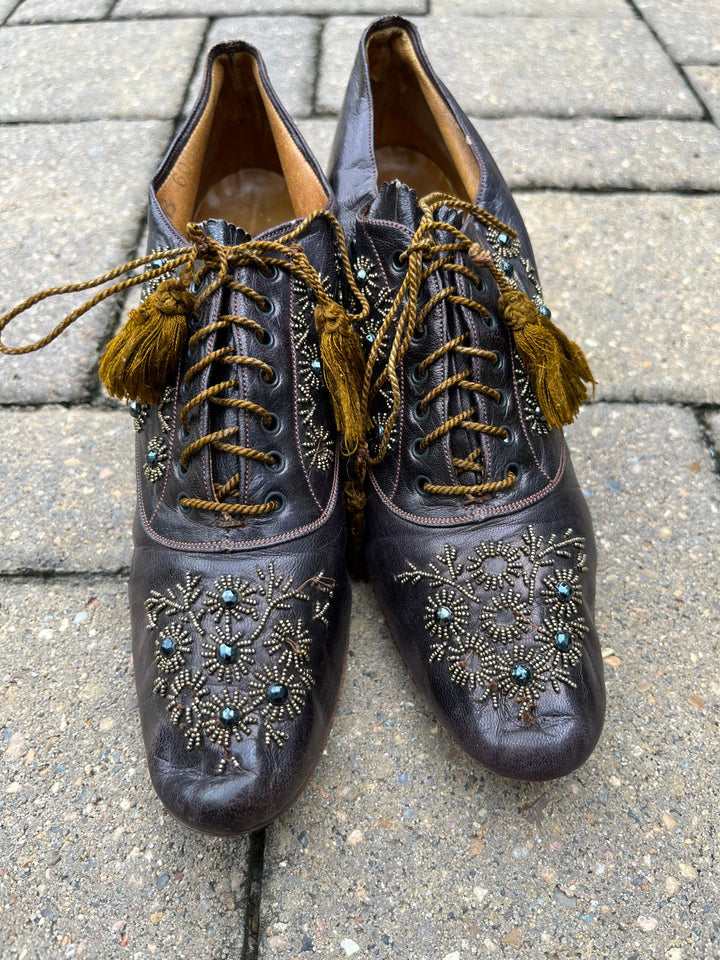 c. 1890s-1900s Beaded Oxfords