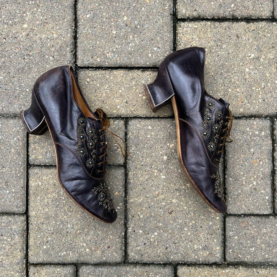 c. 1890s-1900s Beaded Oxfords