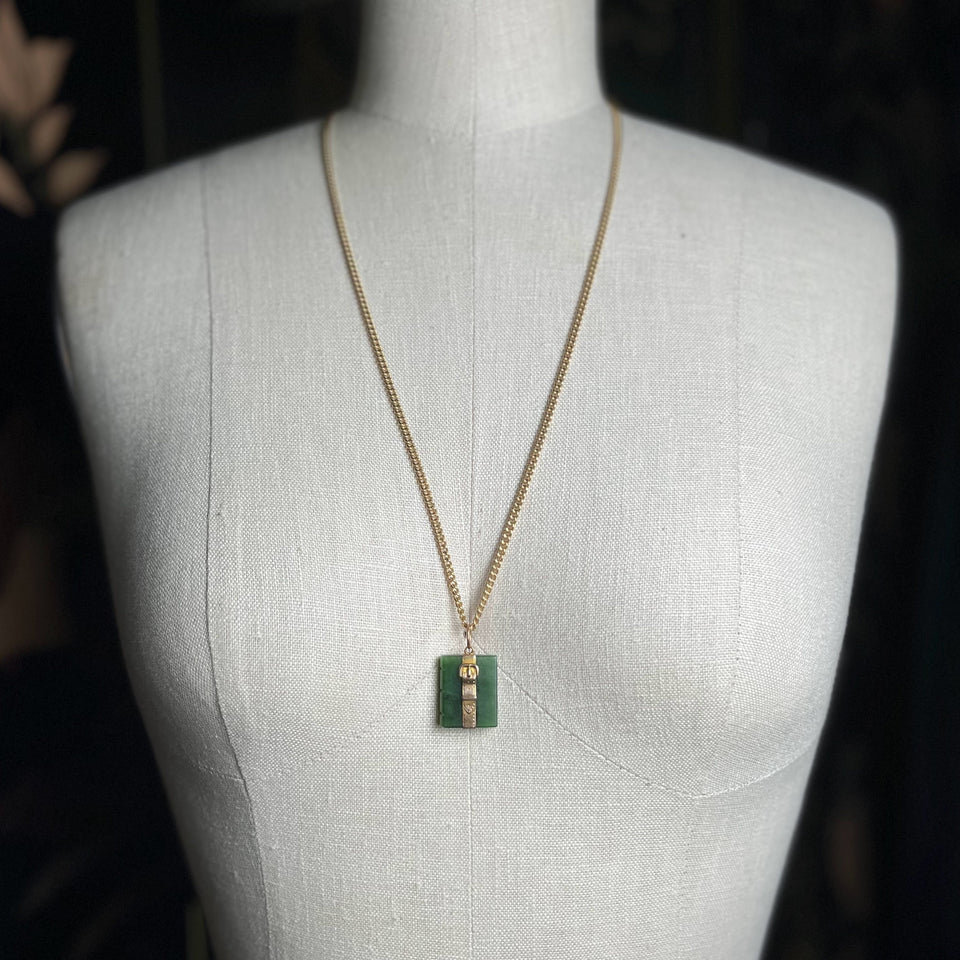 Mid-Late 19th c. Jade Book + 14k Buckle Pendant