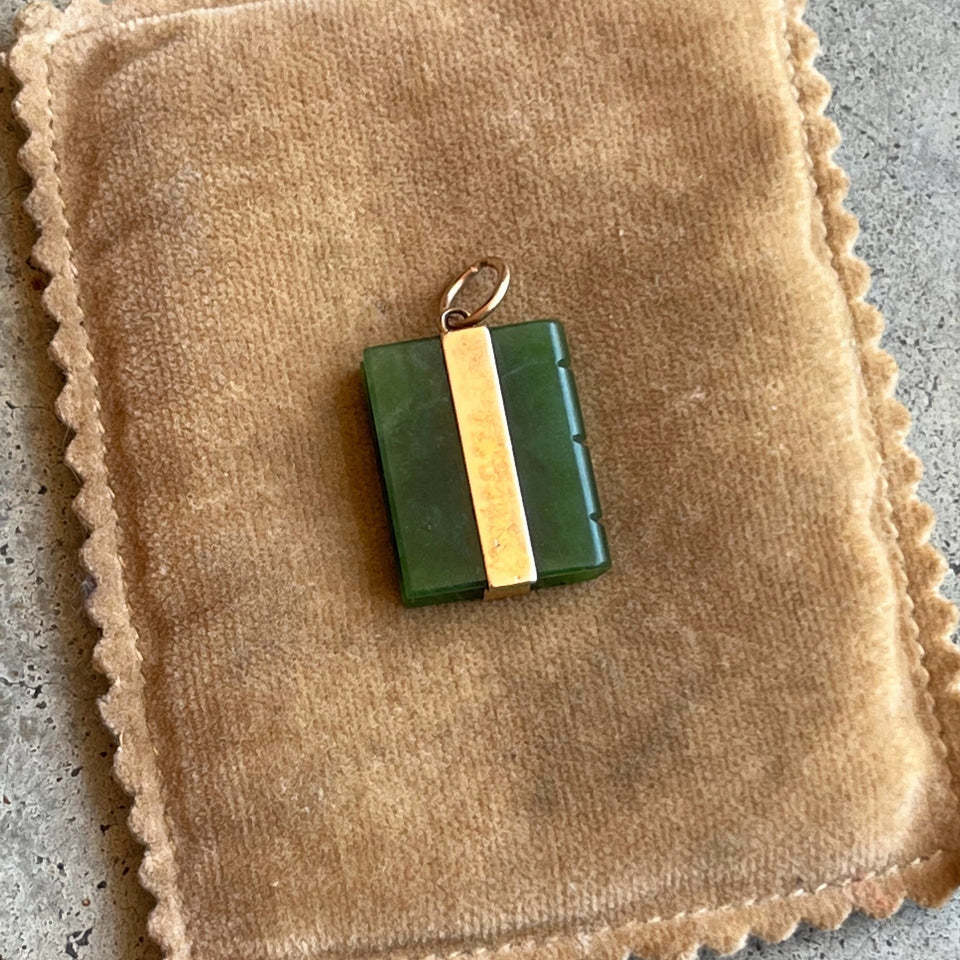 Mid-Late 19th c. Jade Book + 14k Buckle Pendant