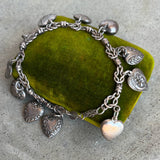Vintage Sterling Silver Puffy Heart Charm Bracelet