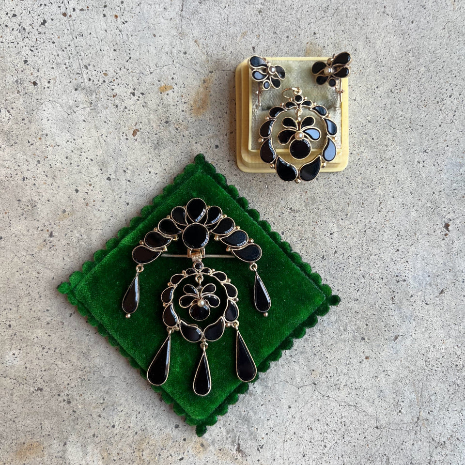 c. 1870s-1880s 14k Gold Onyx Parure