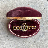 Late 19th c. 14k Gold Lover's Knot Double Heart Brooch
