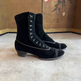 c. 1910s Black Velvet Side Button Boots | Approx Sz 7.5-8