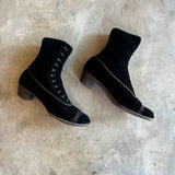 c. 1910s Black Velvet Side Button Boots | Approx Sz 7.5-8