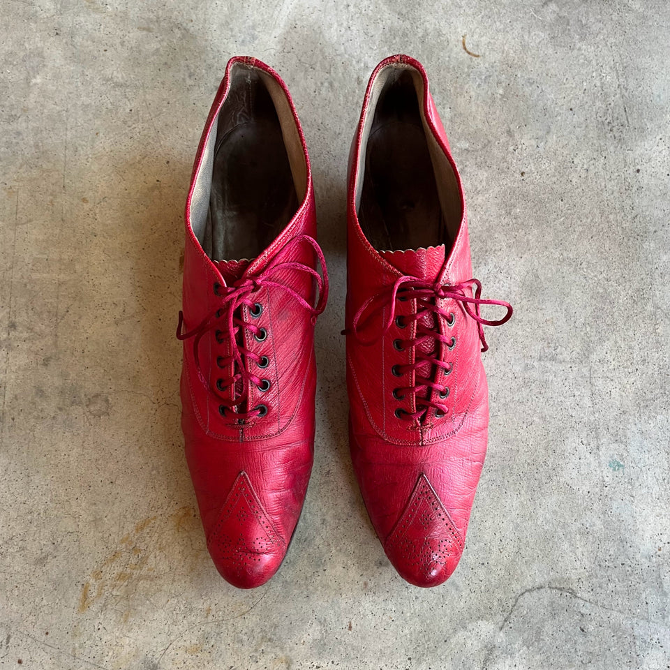 c. 1890s Red Leather Oxfords