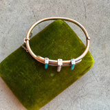 c. 1880s 14k Gold Turquoise Pearl Hinged Bangle Bracelet