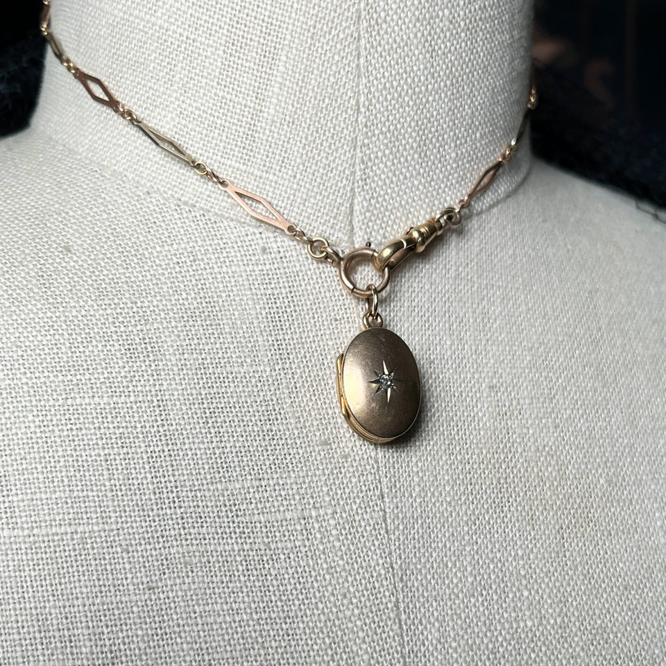 c. 1900s 9k Gold Diamond Star Locket
