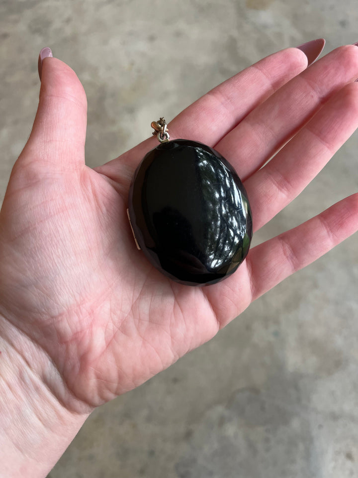 RESERVED c. 1870s-1880s Faceted Jet + Split Pearl AEI Locket