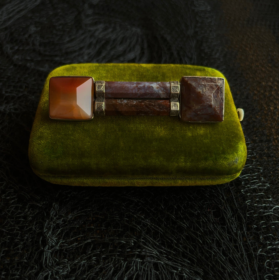 Mid-19th c. Sterling Silver Scottish Agate Brooch