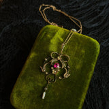 c. 1900s-1910s 9k Gold Ruby Pearl Necklace