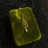 c. 1910s 10k Gold Diamond Pearl Lavalier Pendant