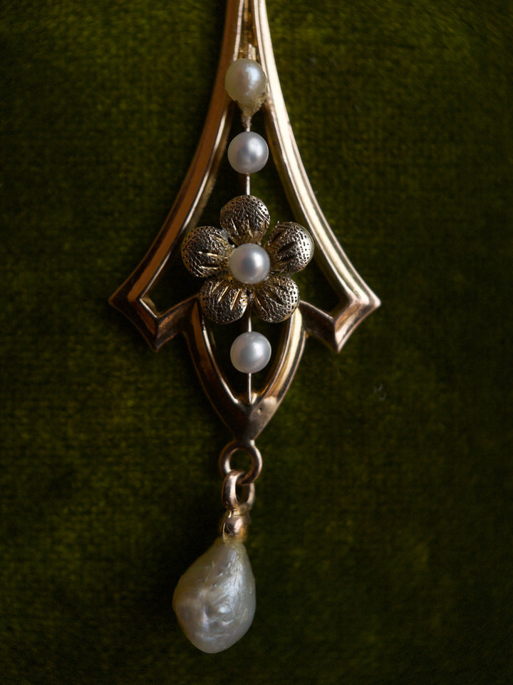 c. 1910s 10k Gold Forget Me Not Lavalier Pendant